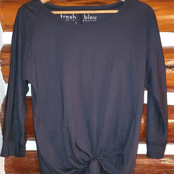 Women's Fresh Bleu tie-waist shirt Black cotton blend 3/4 sleeves - Picture 1 of 2